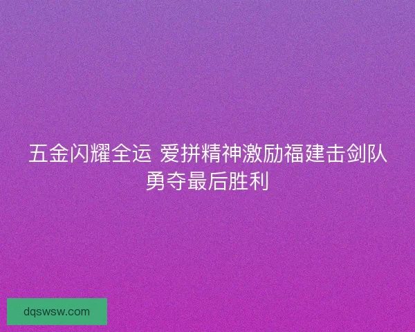 五金闪耀全运 爱拼精神激励福建击剑队勇夺最后胜利 五金闪耀全运 爱拼精神激励福建击剑队勇夺最后胜利